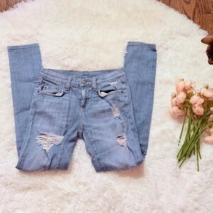 Light Wash Distressed Skinny Jeans Ripped Knee Denim Size 25 Carmar